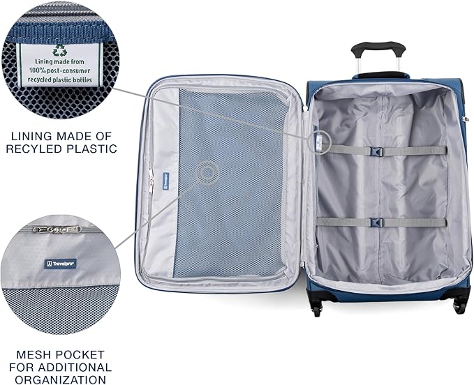 Travelpro Maxlite 5 Softside Expandable Luggage with 4 Spinner Wheels, Lightweight Suitcase, Men and Women, Ensign Blue, Checked-Medium 25-Inch