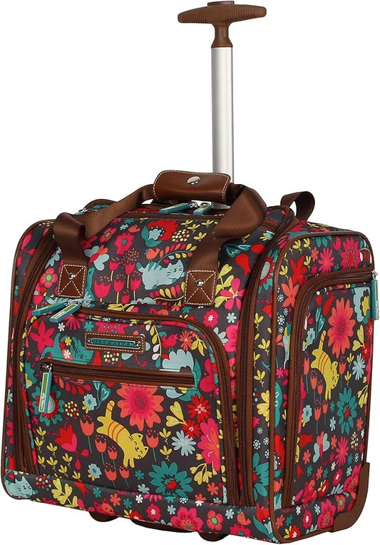 Lily Bloom Designer 15 Inch Carry On - Weekender Overnight Business Travel Luggage - Lightweight 2- Rolling Wheels Suitcase - Under Seat Rolling Bag for Women (Playful Garden Gray)
