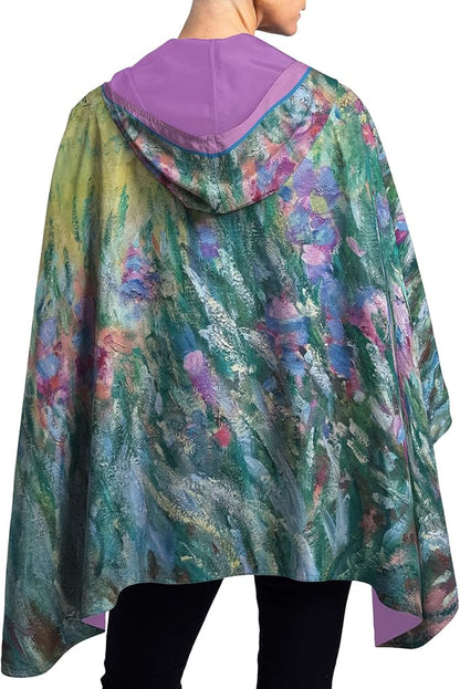 RainCaper Monet Garden at Giverny Womens Rain Cape Poncho with Hood Reversible