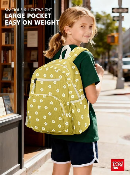 Corduroy Kids Backpack for Girls, Girls Backpack 5-9, Kindergarten Elementary School Bookbag for Girl 15.3" H Fit Folder