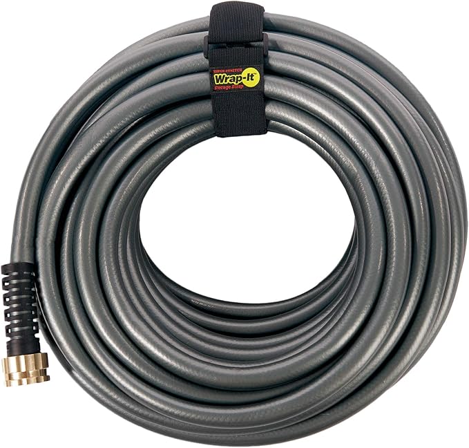 Super-Stretch Wrap-It Storage Straps - 24" (4 Pack) Black - Elastic Hook and Loop Cinch Straps fir Garden and Pool Hose Storage