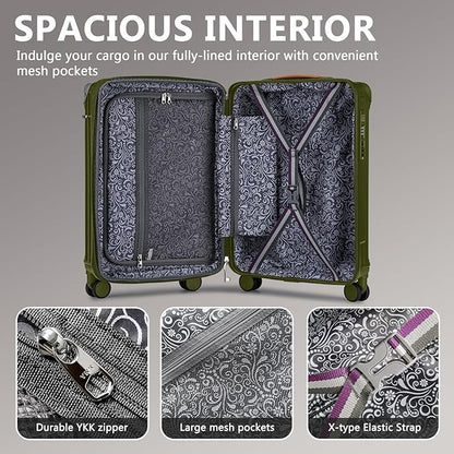 Joyway Luggage Sets 3 Piece, Expandable Suitcase with Smart Cup Holder and USB Port, Hardside Carry On Checked with TSA Lock Spinner Double Wheels, DarkGreen