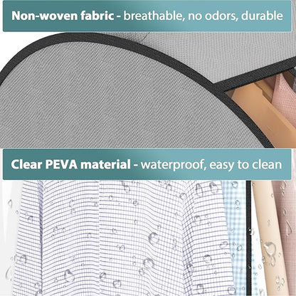 10" Gusseted Garment Bags for Hanging Clothes 32" Suit Bags for Open Closet Storage, Side Clear Clothing Cover for Coat, Dress, Jacket, Shirt, Fur Wardrobe Protector, 3 Packs, Grey