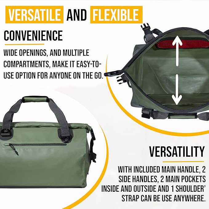 LEGEND Waterproof Duffel Bag - Heavy Duty Duffle Bag for Outdoor, Camping, Boating & Travel, Premium PVC Dry Duffel Bag, Motorcycle Dry Bag with Durable Strap & Handles with Large Storage - 80L Green