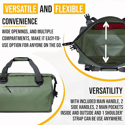 LEGEND Waterproof Duffel Bag - Heavy Duty Duffle Bag for Outdoor, Camping, Boating & Travel, Premium PVC Dry Duffel Bag, Motorcycle Dry Bag with Durable Strap & Handles with Large Storage - 80L Green