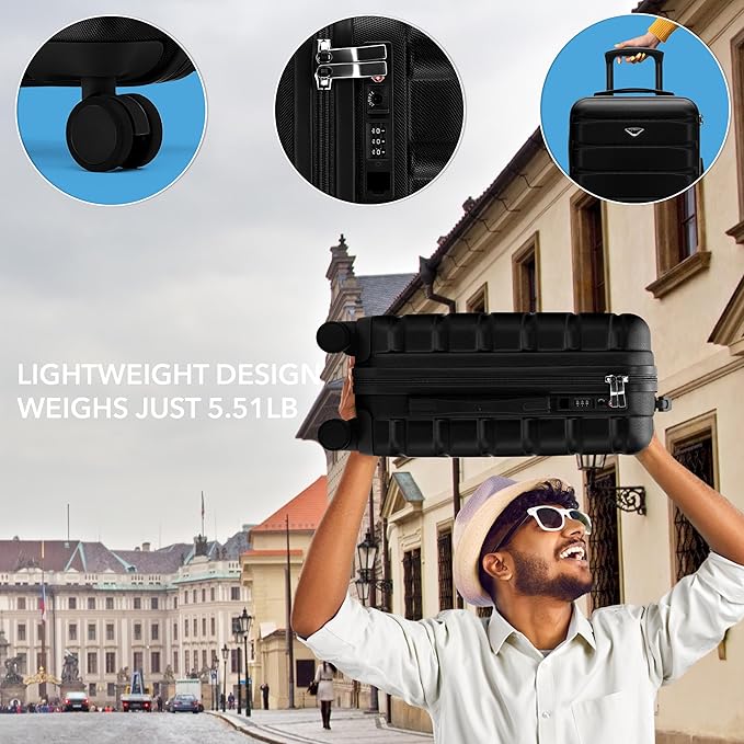 Flight Knight Luggage Sets TSA Lock Silent Double Spinner Wheels Suitcase With Case Maximum Carry On Bag Size For American & United Approved Airlines(3 Piece Set (22/27/31"),Black)