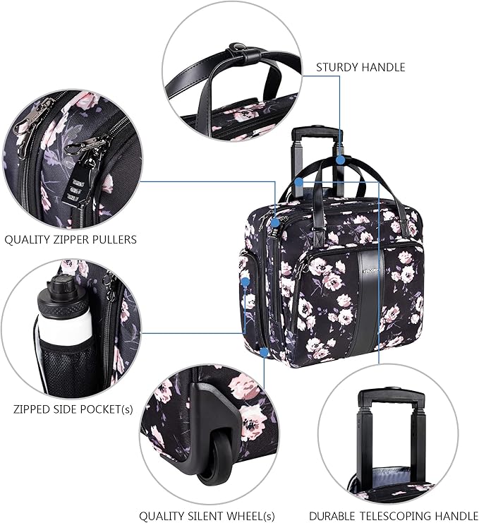 KROSER Rolling Laptop Bag Premium Rolling Laptop Briefcase Computer Bag Fits Up to 15.6 Inch Laptop Overnight Bag with RFID Pockets for Travel/Business/Women