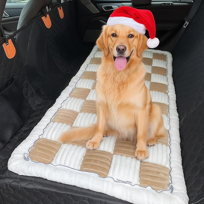 Dog Car Seat Cover for Back Seat, Dog Bed for Car, Fit for Backseat Extenders, Car Seat Protector, Nonslip Soft Durable for Cars Trucks and SUVs (Light Brown & White, 23.6"*51")