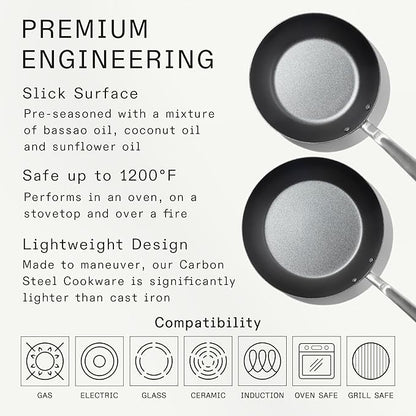 Made In Cookware - 2 Piece (Includes 10",12") Seasoned Blue Carbon Steel Frying Pan - (Like Cast Iron, but Better) - Professional Cookware - Crafted in Sweden - Induction Compatible