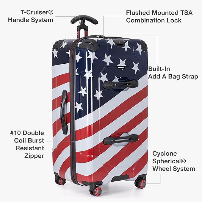 Traveler's Choice Maxporter II 30" Hardside Spinner Trunk Luggage, TSA Lock, American Flag