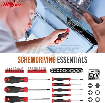 Hi-Spec 54pc Red Household Tool Kit – Essential DIY Hand Tool Set with Toolbox for Home, Garage, Office, Basic Repairs, First Apartment, New Home & Everyday Home Improvement