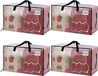VENO 4 Pack Moving Bags and Large Christmas Decoration Storage Bins with lids. Alternative to Moving Boxes, Packing Supplies for College. Heavy Duty Totes (Clear, 4 Pack)