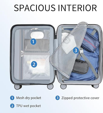 KROSER Hardside Expandable Carry On Luggage with Spinner Wheels & Built-in TSA Lock, Durable Suitcase Rolling Luggage with USB Port, Carry-On 20-Inch, White