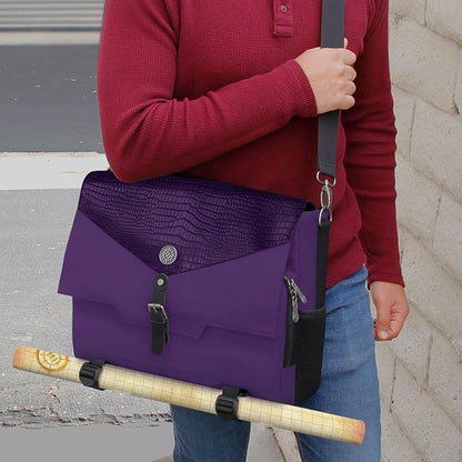 ENHANCE Collector's Edition RPG Player's Essentials DnD Bag - Dragon Hide Exterior Messenger Bag Fits 2-4 Books, Binders, Dice & Accessories, with 17 inch Laptop Slot, Battlemap Straps (Dragon Purple)