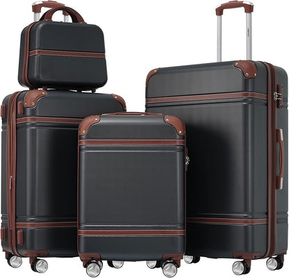 Merax Luggage Set, 3 Piece Luggage with Cosmetic Case, Vintage Hardcase Suitcase with Wheels, Expandable Luggage Airline Approved(Black,20"+24"+28")