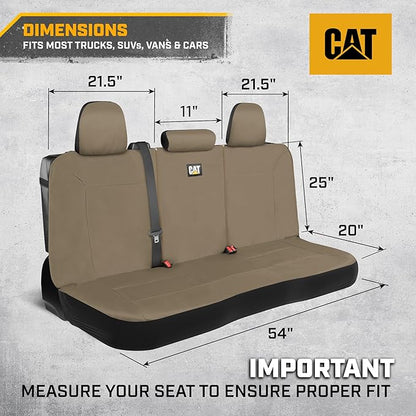 CAT Beige Rear Seat Cover for Cars, SUVs & Small Trucks – Heavy-Duty Oxford Canvas – 60/40 Split Bench Protector – Durable Back Seat Cover for Pets, Travel & Daily Use – Car & Truck Interior Accessory