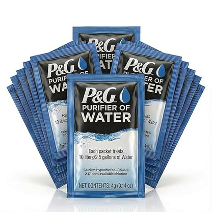 P&G Purifier of Water Portable Water Purifier Packets. Emergency Water Filter Purification Powder Packs for Camping, Hiking, Backpacking, Hunting, and Traveling. (12 Packets)