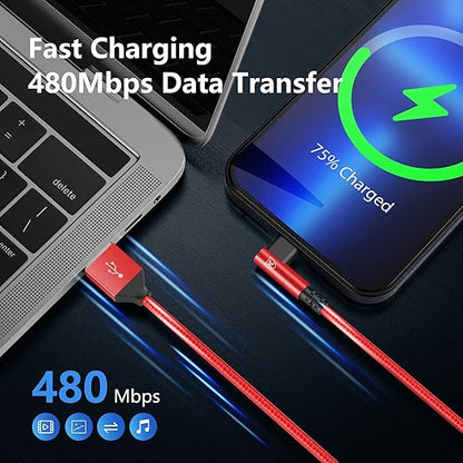 3Pack 90 Degree Lightning Cable, iPhone Charger Cable 6ft, [Apple MFi Certified] Long Cable Fast Charging Cord Compatible for iPhone 14/13/12/11/Pro/Max/Mini/X/Plus/8/7/6/Plus - Red