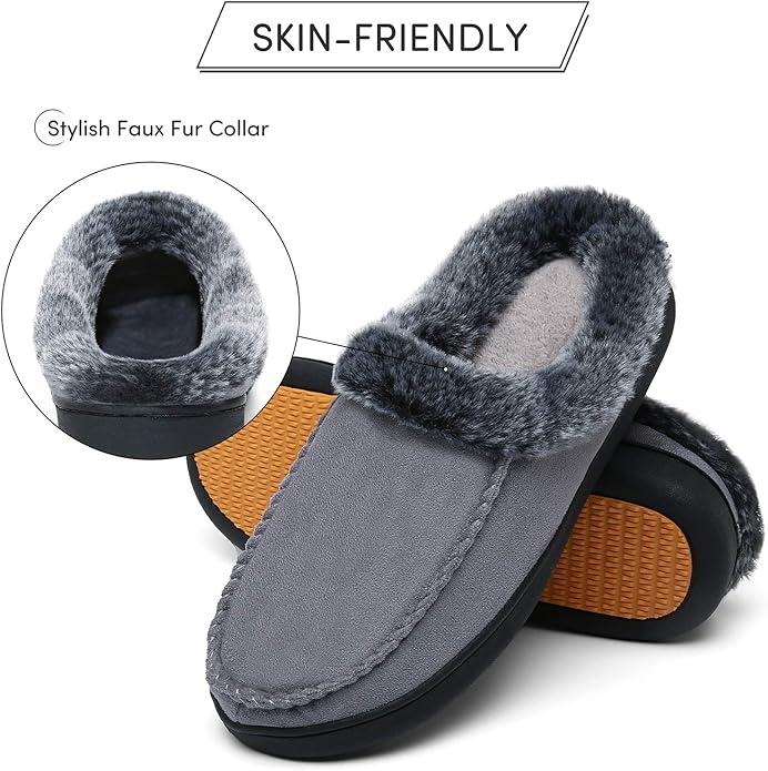 Mishansha Women's House Shoes Memory Foam Suede Moccasin Slippers Winter Warm Fleece Lined Home Shoes with Anti-Skid Rubber Sole