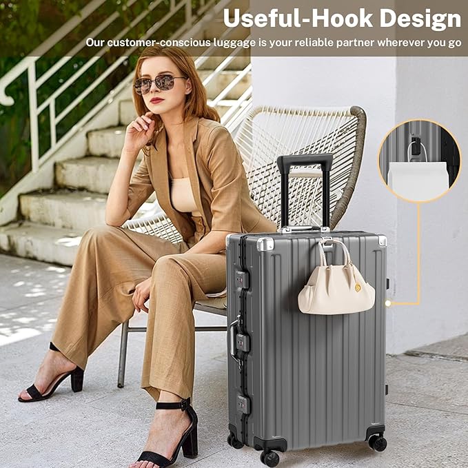 Krute No Zipper Luggage Set 2 Pieces Aluminum Frame Suitcase Sets Polycarbonate Hard Shell Luggage TSA Lock Checked Suitcase with Spinner Wheels