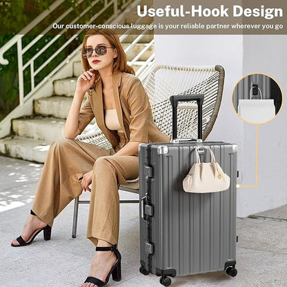 Krute No Zipper Luggage Set 2 Pieces Aluminum Frame Suitcase Sets Polycarbonate Hard Shell Luggage TSA Lock Checked Suitcase with Spinner Wheels