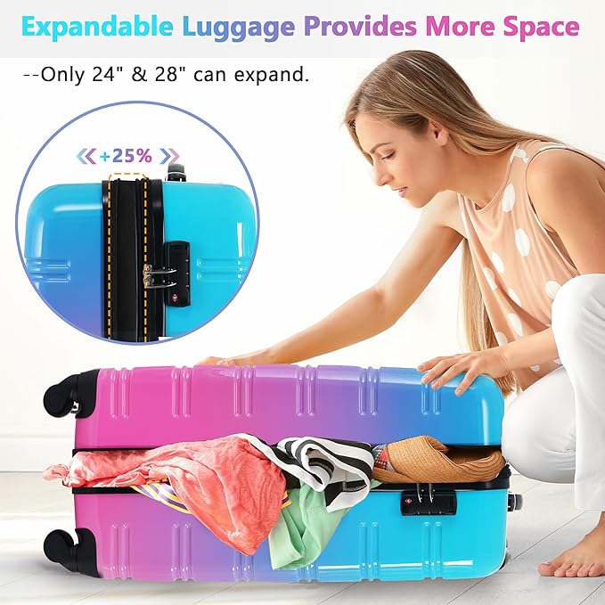 Merax Luggage Sets 3 Piece, Hardside Expandable Suitcase Set with Spinner Wheels, Lightweight Gradient 20+24+28 IN Suitcase with Carry on Luggage, Blue and Red