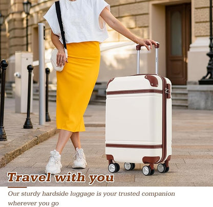 Merax Suitcase Set 28 inches Expandable Luggage with TSA Lock Spinner Wheels Hardshell Lightweight Vintage Luggage with Travel Bag,White