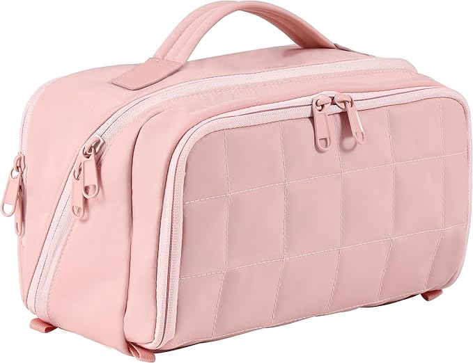 Travel Makeup Bag Large Capacity Cosmetic Organizer Bag for Women,Flat-Opening Make Up Case Travel Bag Waterproof Toiletry Bag for traveling,Toiletries,Essentials,Accessories,Pink