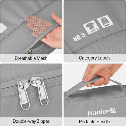 Hanke 7 Set Compression Packing Cubes for Travel, Expandable Large Packing Cubes for Suitcases and Backpack, Luggage Packing Organizer Bags with Double Zipper as Travel Essentials