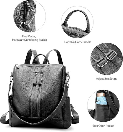 Genuine Leather Backpack Purse for Women: Fashion Ladies Convertible Backpack Designer Shoulder Handbag for Travel