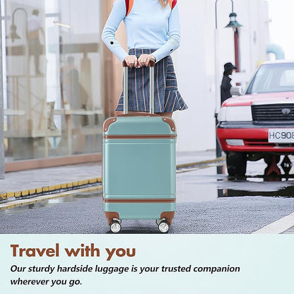 Merax 24 Inch Checked Luggage, Expandable Suitcase with Spinner Wheels, Hard Shell Vintage Luggage Set with TSA Lock(Green)