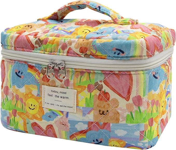 Large Makeup Bag, Cute Cosmetic Bag for Women Girls, Floral Coquette Aesthetic Toiletry Bag, Travel Make Up Organizer Bag (Heart Shape)