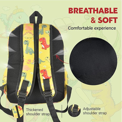 Kids Backpack for Girls Boys - 15 Inch Dinosaur Childrens Backpack Cute School Bag Kindergarten Backpack for Ages 3-8, Yellow