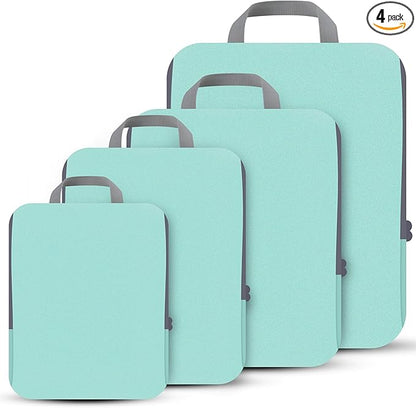 4 Set Compression Packing Cubes Travel - Travel Accessories Expandable Packing Organizers for Carry On - Essentials Luggage Bags - Light Teal