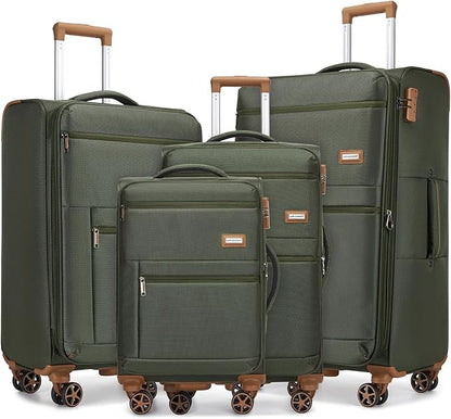 LARVENDER Luggage Sets 4 Piece, Softside Carry On Luggage Suitcase Set with 360° Spinner Wheels for Women Men(32/28/24/20) Army Green