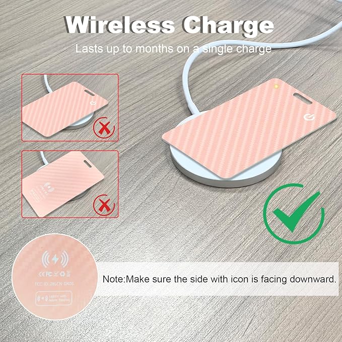 Wallet Tracker Card, Slim Rechargeable Bluetooth Item Locator, Smart Finder Compatible with Apple Find My for Wallet, Luggage, Passport, IP68 Waterproof (iOS Only) (Carbon Fiber Pink)