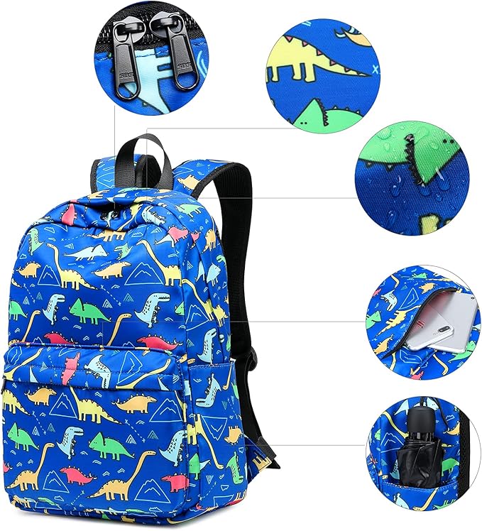 CAMTOP Backpack for Kids, Boys Preschool Backpack with Lunch Box Toddler Kindergarten School Bookbag Set (Y025-2 Dinosaur-Dark Blue)