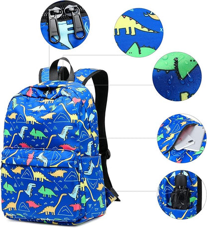 CAMTOP Backpack for Kids, Boys Preschool Backpack with Lunch Box Toddler Kindergarten School Bookbag Set (Y025-2 Dinosaur-Dark Blue)