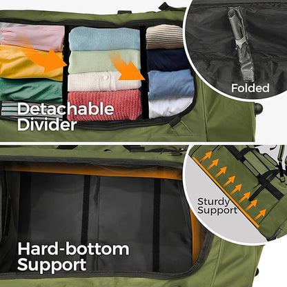 Rolling Duffel Bag with 3 Wheels, 110L-120L Expandable Foldable Travel Duffel, 28" No-Sag Design Waterproof Carry On Luggage, Lightweight Weekender Bag for Men Women, Camping/Cargo/Air Travel