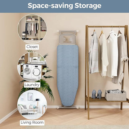 COSTWAY Foldable Ironing Board, 57" x 16.5" Heavy-Duty Ironing Stand w/ 7 Adjustable Heights, Iron Rest, Resistant Fabric, Sturdy Metal Legs, Compact & Space Saver Iron Table for Home, Laundry Room