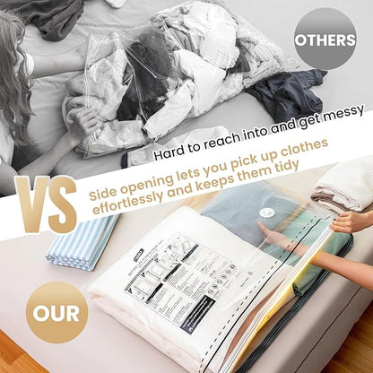 TAILI 8 Pack Vacuum Storage Bags, LONG SIDE ZIP (4 Large+4 Jumbo), Multi-Size Vacuum Seal Bags for Clothing, Storage Bulky Beddings, Blankets and Clothes, Space Saver for Closet Organization