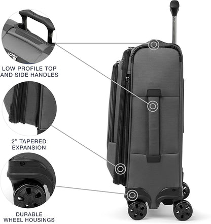 Travelpro Crew Classic Lightweight Softside Expandable Carry on Luggage, 8 Wheel Spinner Suitcase, Men and Women, Compact Carry On 20-Inch, Titanium Grey