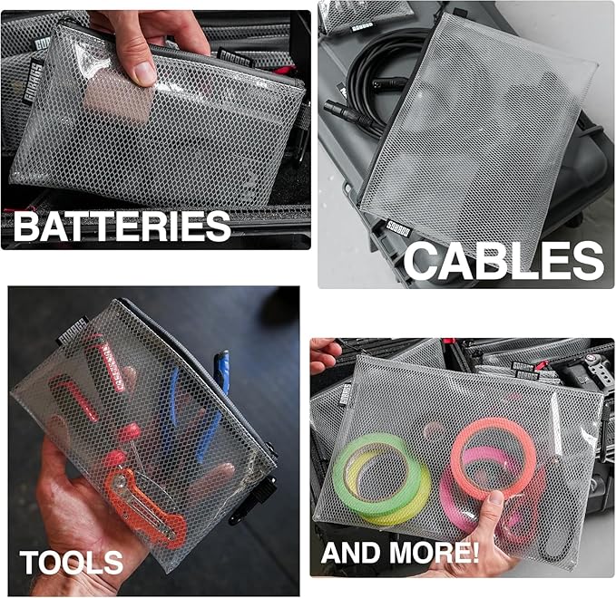 GOBAGS Air Production Small Clear Zipper Pouch (4‑Pack) – Cable Organizer & Travel Gear Bag for Electronics, Camera Accessories, Tool Pouch & Small Tech Storage