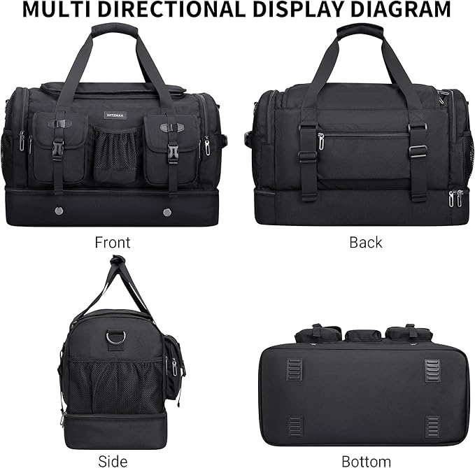 WITZMAN Duffle Bag for Men Large Carry On Travel Mens Weekender Overnight Bags with Shoes Compartment for Sports Gym(B723 Black)