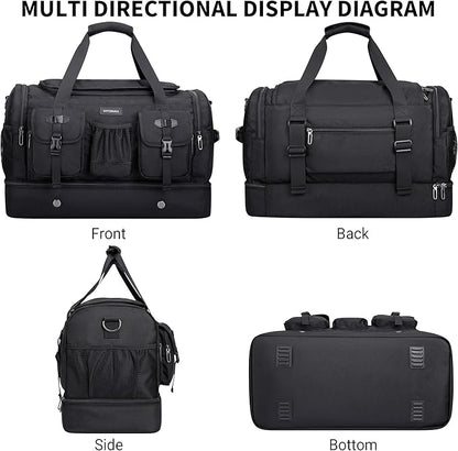 WITZMAN Duffle Bag for Men Large Carry On Travel Mens Weekender Overnight Bags with Shoes Compartment for Sports Gym(B723 Black)