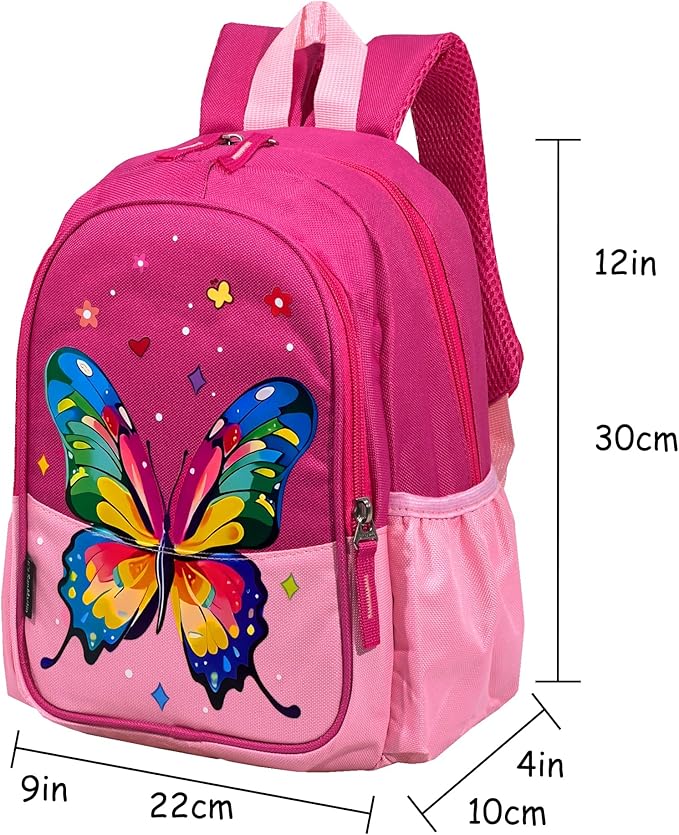 11 inch Kids Small Toddler Preschool Travel Backpack Cool Cute Cartoon Waterproof Daypack（Butterfly Pink）