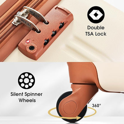 Merax Luggage Sets 2 Piece Expandable Hardside Luggage with Travel Bag Suitcase Set with Spinner Wheels(20+28+bag,Brown+White-1)