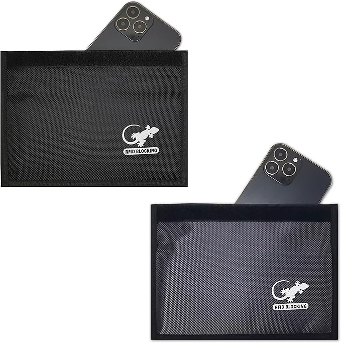 Faraday Bag Anti-Tracking GPS RFID Car Key Signal Blocker Wallet Shielding Pouch Protective Case for Cell Phone Car Key FOB, Data Privacy, Electronic Device Security (2 Pack - Black and Gray)
