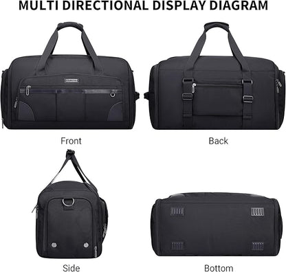 WITZMAN Garment Duffle Bags for Travel Mens Large Convertible Carry On Suit Garment Bag for Men Hanging Clothes with Shoe Compartment（B725 Black）