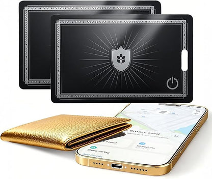 Wallet Tracker Card (iOS Only),Ultra Slim 0.07in,Rechargeable Bluetooth Tracker, IP68 Waterproof,Wireless Charging, Smart Location Finder for Keys, Wallet, Passport, Luggage Tags （2- Pack）